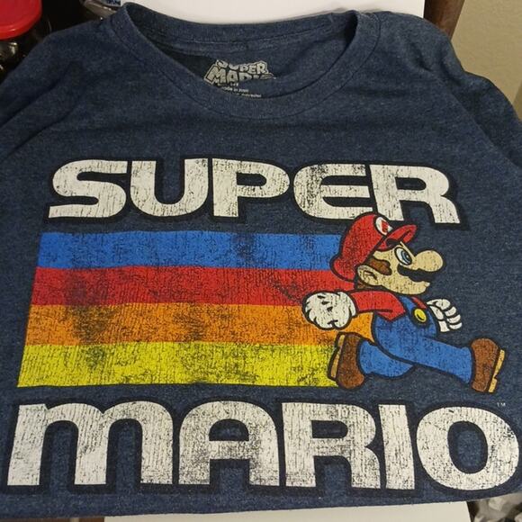 Nintendo SUPER MARIO T-Shirt Men's Sz M BLUE Short Sleeve Unisex Gaming Retro - Picture 4 of 6